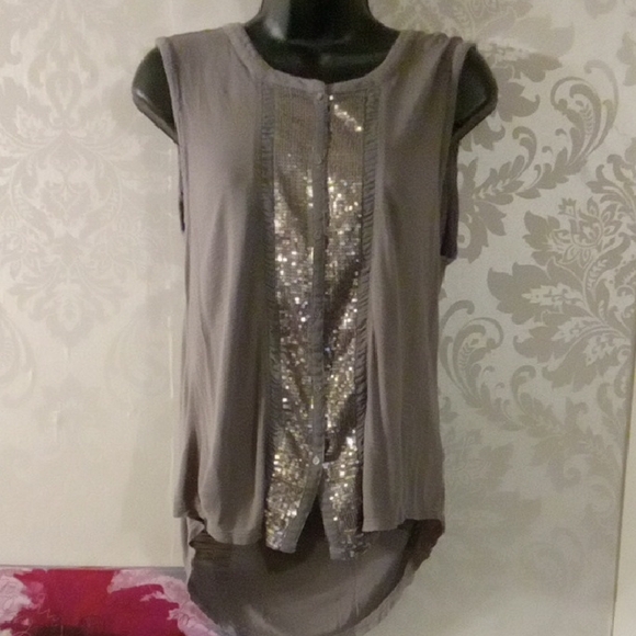 American Eagle Outfitters Tops - American Eagle Outfitters Gray Asymmetrical Sequin Tank Top